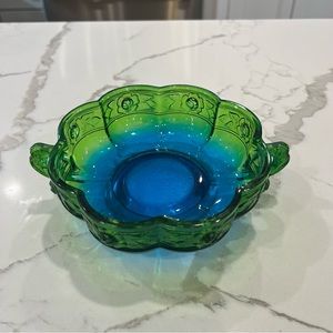Vintage MCM 1960’s Jeanette Glass Aztec Rose Blue & Green 2 Color Ombré  Bowl